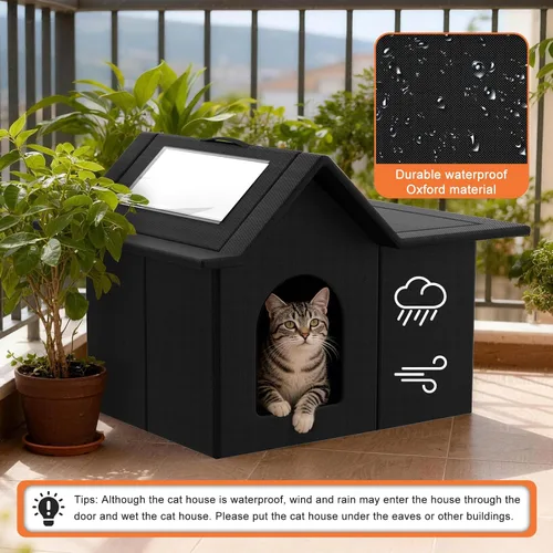 Vista 5 de Casa para gatos al aire libre, refugio resistente a la intemperie para mascotas, cama duradera para gatos al aire libre e interior, fácil montaje