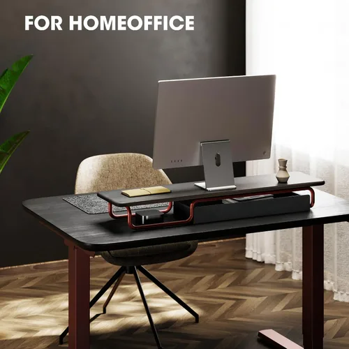 Vista 7 de Fenge Elevador de monitor doble, soporte de monitor de 37 pulgadas para escritorio, estante de escritorio de madera maciza con organizador