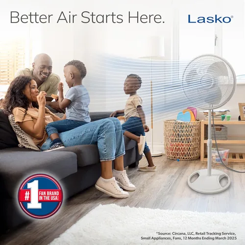 Vista 2 de Lasko Ventilador oscilante de pedestal – Ventilador de pie para dormitorio, sala de estar y oficina en casa – Altura ajustable – 3 velocidades