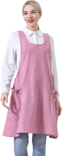 Vista 32 de Delantales ajustables con espalda cruzada para mujer con bolsillos de algodón y lino para cocinar y hornear