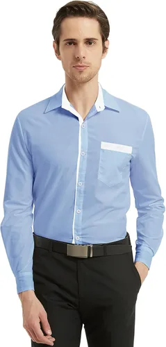 Vista 4 de Ranberone Camisa de vestir casual de algodón de manga corta para hombre, ajuste delgado, cuello de contraste, camisas con botones