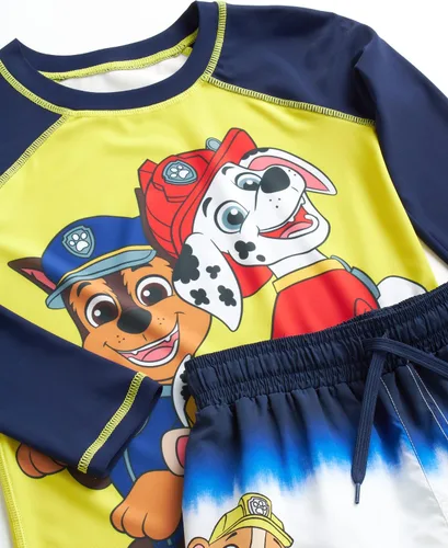 Vista 3 de Nickelodeon Paw Patrol UPF 50+ - Conjunto de protección contra erupciones para niños, Chase, Marshall camiseta de natación y trajes de baño (2T-7)