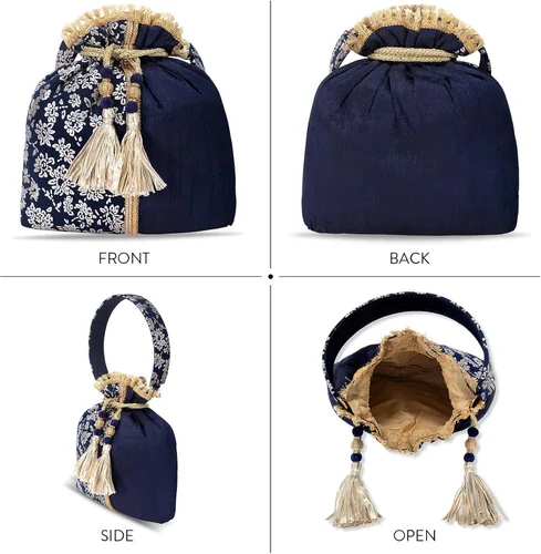 Vista 4 de Aheli Bolso de mano de seda bordada de diseño étnico para mujer (P24)