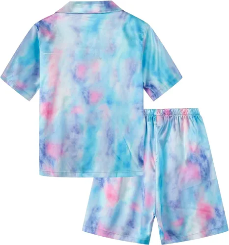 Vista 2 de Schbbbta Conjunto de pijama de seda para niñas y mujeres, ropa de dormir de satén con botones, 3 años - mujer XXL