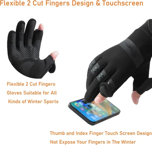 Vista 5 de Guantes de pesca sin dedos de invierno para hombres y mujeres, resistentes al viento, para clima frío, pantalla táctil, guantes de ciclismo