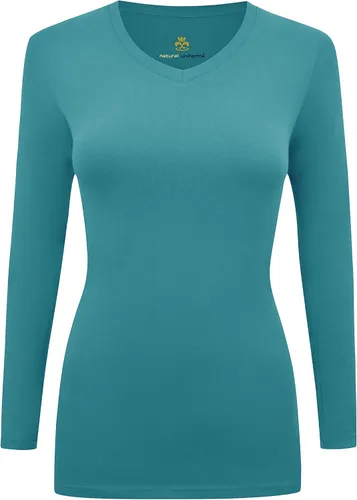 Vista 19 de Natural Uniforms - Camiseta de manga larga con cuello en V para mujer, para usar debajo de la ropa quirúrgica Aguamarina
