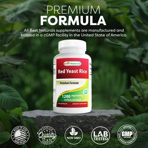 Vista 5 de Best Naturals Arroz de levadura roja, 1200 mg por porción, 240 cápsulas, fórmula premium, probado en laboratorio de terceros