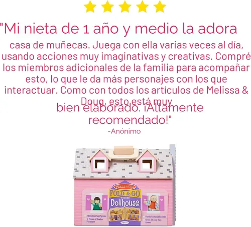 Vista 6 de Casa de muñecas de madera Fold and Go de Melissa & Doug con 2 muñecas y muebles de madera