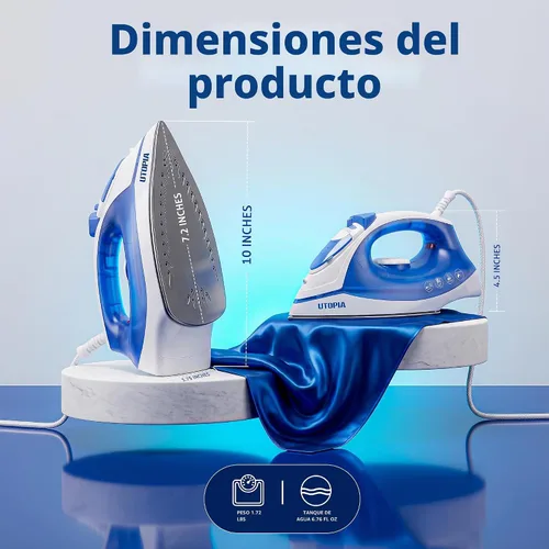 Vista 7 de Utopia Home Plancha de vapor para ropa con suela antiadherente, plancha de ropa de 1200 W con control de termostato ajustable, protección