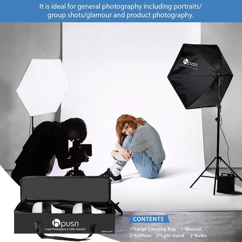 Vista 8 de Softbox Kit de iluminación para fotografía, kit de iluminación Softbox de 30 x 30 pulgadas, 2 bombillas LED E27 Socket 5400K, luz de estudio