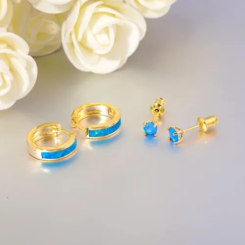 Vista 160 de CiNily Aretes Huggie de ópalo con bisagras, chapados en oro, hipoalergénicos, pequeños aretes de aro para mujeres, adolescentes, niñas, hombres