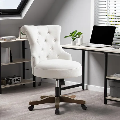 Vista 9 de HUIMO Silla de oficina en casa, sillas de escritorio tapizadas sin brazos con ruedas, altura ajustable, silla de escritorio para computadora