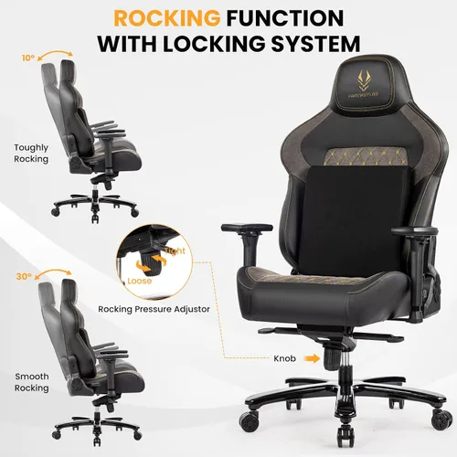 Vista 7 de Silla de juegos grande y alta de 440 libras con base de metal, espuma viscoelástica, lumbar 4D, reposabrazos ajustable, silla de computadora