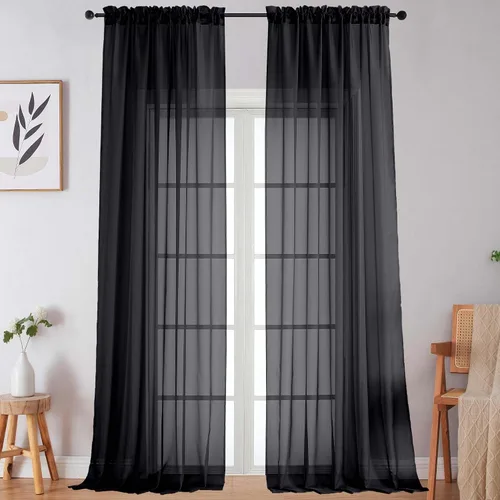 Vista 59 de 2 paneles de cortinas traslúcidas blancas para dormitorio, sala de estar, 96 pulgadas de largo, modernas, suaves, ligeras, con bolsillo para barra