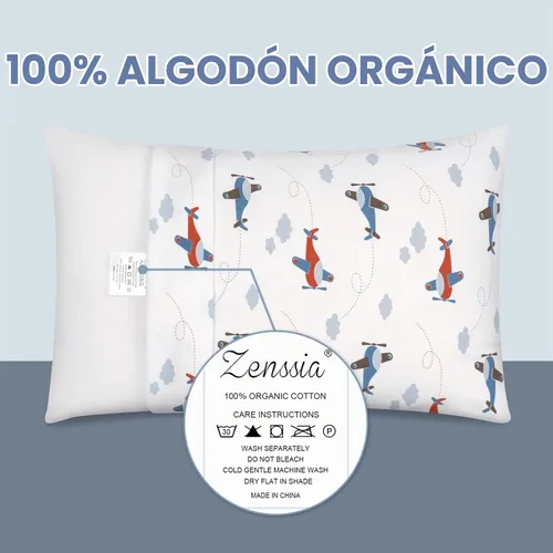 Vista 2 de Zenssia Fundas de Almohada de Algodón Orgánico para Niños Pequeños, Paquete de 2, Fundas de Almohada de Viaje de 13x18 Pulgadas con Cierre de Sobre