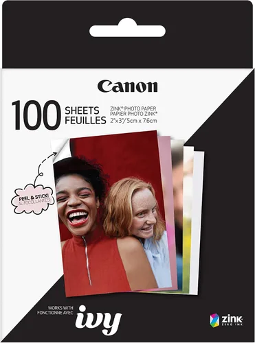 Vista 4 de Canon Ivy 2 Mini impresora fotográfica, color blanco puro y paquete de papel fotográfico Zink™ con parte trasera adhesiva (100 hojas) y papel