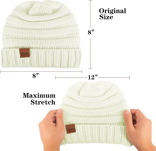 Vista 6 de Rosoz Gorros de invierno para mujer para mujer, gorros de punto cálidos para mujer, gruesos para clima frío