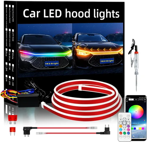 Vista 8 de YM E-Bright Tira de luz LED para capó exterior, impermeable, flexible, DRL, dinámico, para arranque, luces de circulación diurna para automóvil
