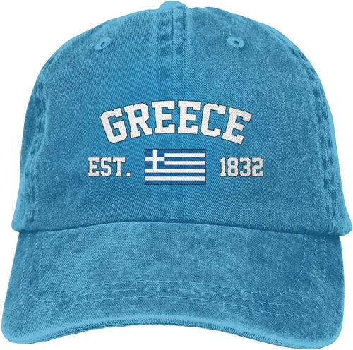 Vista 9 de Gorra de béisbol con bandera de Grecia, vaquero, vintage, de algodón, unisex, patriótica, Azul