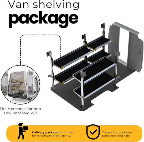 Vista 2 de Ranger Design Delivery Van - Paquete de estantería compatible con Mercedes Sprinter, 144" WB – DLS-19
