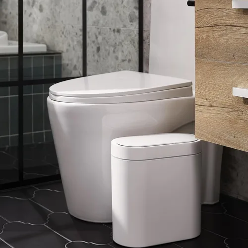 Vista 6 de ELPHECO Paquete de 2 cubos de basura con sensor de movimiento de baño de 2.5 galones + 2 galones de basura automático para decoración de baño, cubo