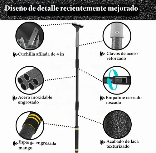 Vista 3 de Rascador de suelo de mango largo, herramienta rascador de piso resistente de 16 a 47 pulgadas, hecha de acero inoxidable más fuerte con 5