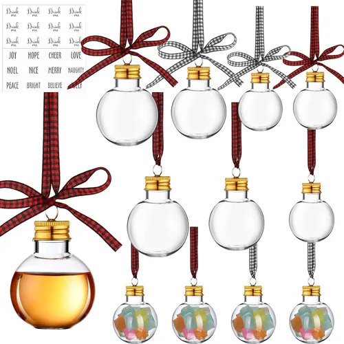 Vista 14 de Kajaia 12 bolas de alcohol de Navidad rellenables para árbol de Navidad con calcomanías de cinta a cuadros de búfalo, adornos de plástico