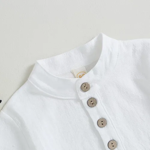 Vista 4 de Karuedoo Conjunto de camisas Henley de algodón y lino con botones y pantalones casuales para bebé niño