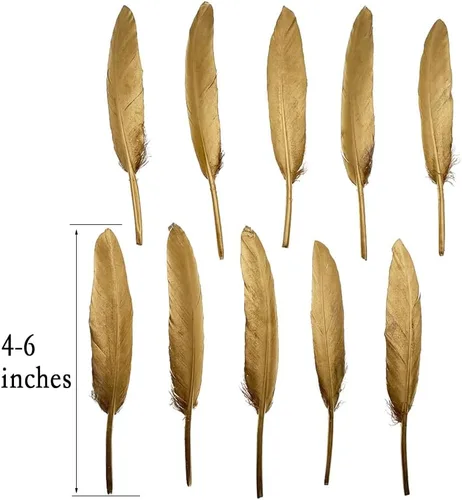 Vista 3 de LONDGEN 50 plumas de ganso naturales de 4 a 6 pulgadas para manualidades, boda, hogar, fiesta, decoración de plumas doradas y cajas de regalo Dorado