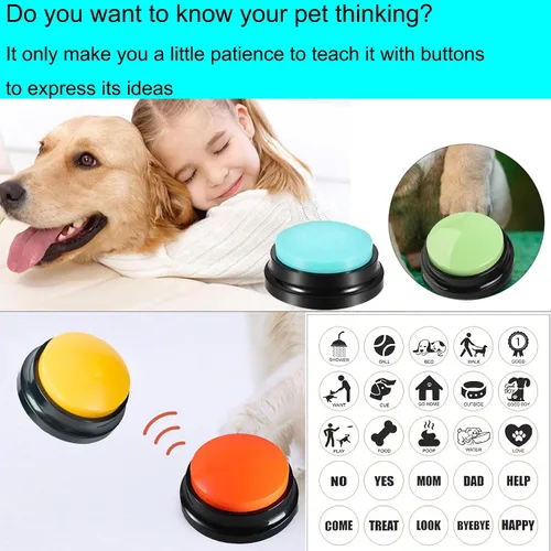 Vista 6 de Botones para comunicación para perros, 4 botones de grabación de voz de color, botones de comunicación para perros, botones de entrenamiento