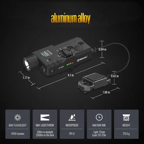 Vista 2 de Defentac - Combo de luz láser verde de aluminio con estroboscópico/momentáneo Compatible con riel Mlok/Picatinny para rifle, con interruptor