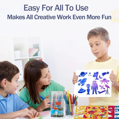 Vista 4 de Juego de 30 plantillas de dibujo para niños, plantillas de plantillas de pintura de dibujo de plástico para niños, manualidades, proyectos de arte