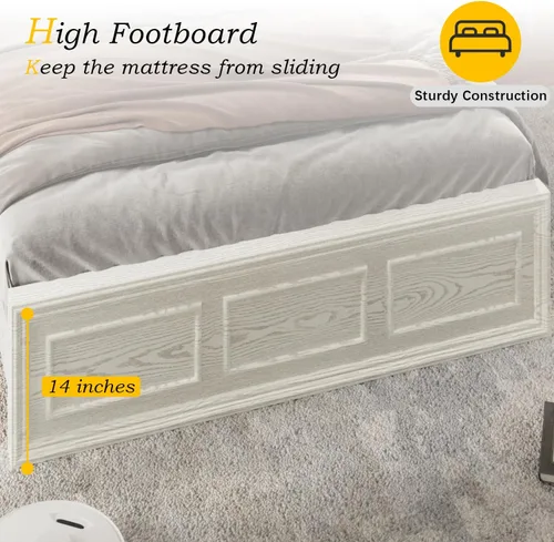 Vista 8 de Incyneva Base de cama matrimonial con cabecera ajustable en altura, marco de cama de plataforma de granja con puerto de carga y luces LED,