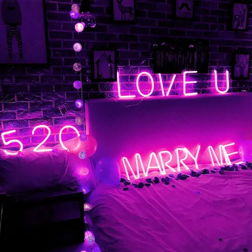 Vista 6 de Letras de neón rosadas, letreros LED que funcionan con pilas, luces LED del alfabeto, letrero de marquesina, letras decorativas de marquesina, luces