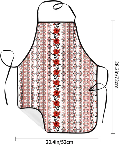Vista 4 de Delantal de chef para hombres y mujeres, estilo bordado ucraniano, color rosa, delantales unisex con cintura ajustable para cocinar, jardinería