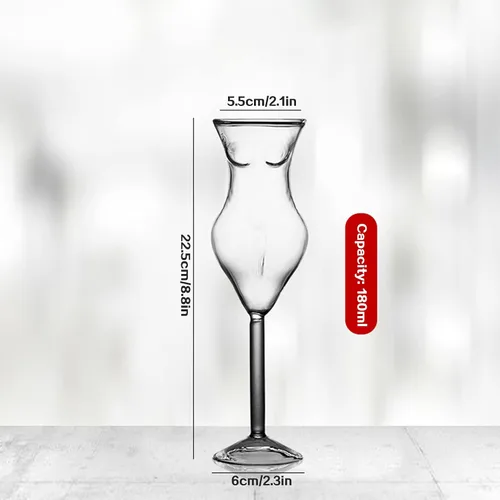 Vista 5 de Firlar Vaso de cóctel creativo, copa de vidrio con forma de cuerpo único de 6.1 fl oz, copa de vino de cóctel, copas de bebida elegantes, vasos