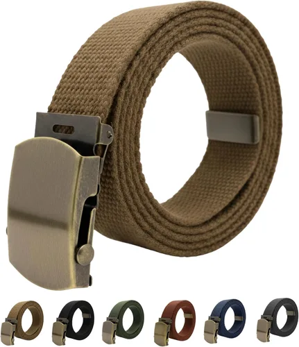 Vista 12 de Cinturón de lona para cinturón, cinturón militar, cinturón de golf, cinturón de uniforme con hebilla de latón antiguo y punta de 50 pulgadas