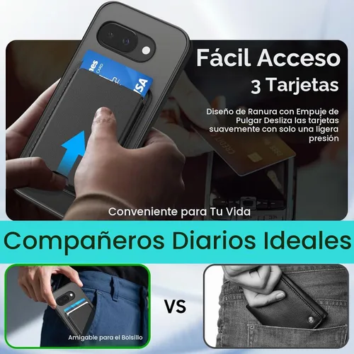Vista 5 de Funda tipo cartera magnética para Google Pixel 9A, color negro