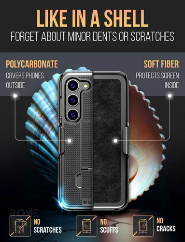 Vista 3 de Funda diseñada para Samsung Galaxy S23 con funda de clip para cinturón, funda de teléfono con función atril, color negro