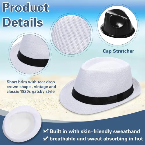 Vista 5 de Paquete de 24 sombreros Fedora de los años 20 a granel para hombres, sombreros de ala corta para el sol Panamá para mujeres, disfraz de fiesta