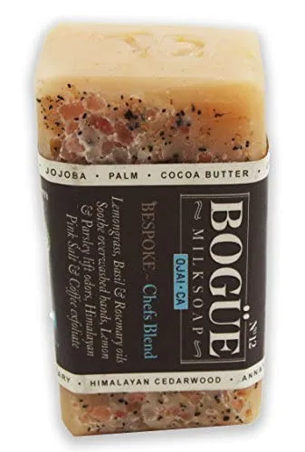 Vista 4 de Jabón de leche de cabra hecho a mano, exfoliante con sal y café rosa del Himalaya, neutralizante de olores, limón y perejil, citronela, albahaca