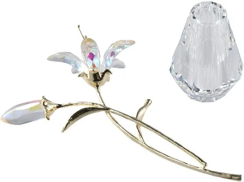 Vista 6 de Flores de lirio de tigre de cristal con jarrón de cristal, tallo de metal, lirio rosa, regalos coleccionables para mujeres, figuras florales