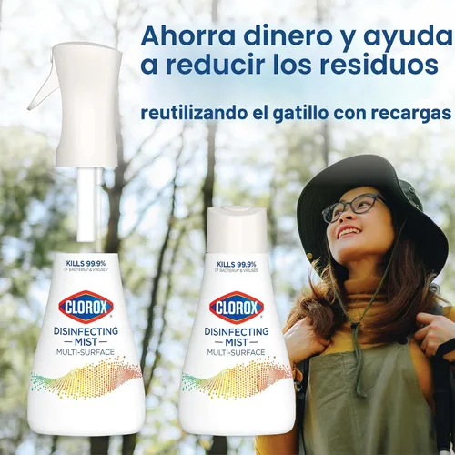 Vista 8 de Clorox Niebla desinfectante, limón y azahar, 1 spray y 1 repuesto, 16 onzas cada uno