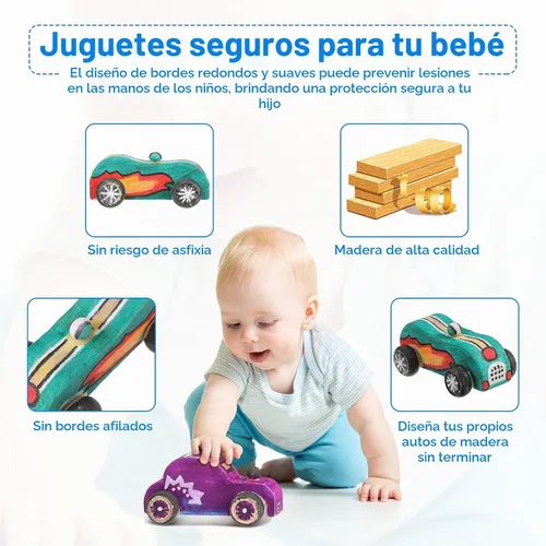 Vista 4 de 12 piezas de madera DIY coche juguetes pintables autos de carreras sin terminar juguete de madera pintura kit de manualidades para estudiantes fácil