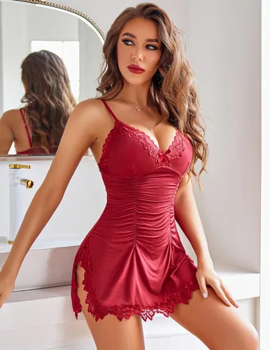 Vista 4 de Avidlove Camisón de lencería para mujer, suave, sexy, fruncido, babydoll