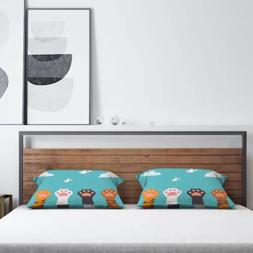 Vista 4 de AOYEGO Funda de Almohada Decorativa de Pata de Gato 12x20 Pulgadas Dibujos Animados Animal Gatito Pájaro Cielo Nube Dedo Rectangular Fundas