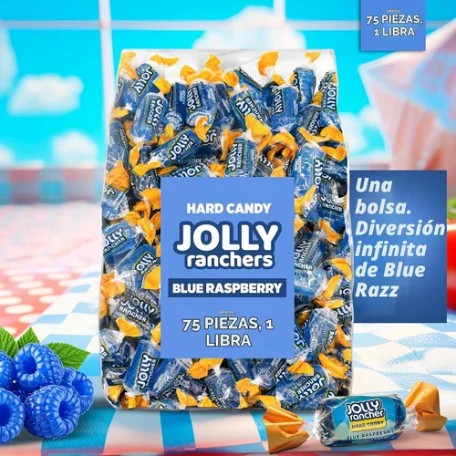 Vista 3 de Caramelos Duros Blue Raspberry Jolly Ranchers – Sabor Original – Bolsa a Granel de 1 Libra (Aproximadamente 75 Piezas) – Dulces Ácidos y Dulces