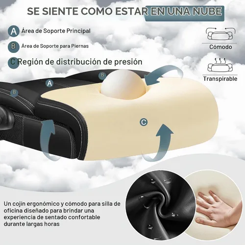 Vista 7 de Silla de oficina, silla ergonómica grande y alta para escritorio de computadora con reposacabezas ajustable retráctil, silla ejecutiva de cuero