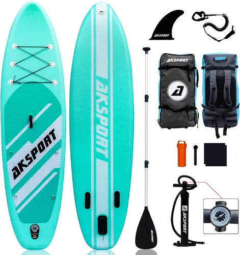 Vista 10 de AKSPORT Tabla de Paddle Inflable de Pie, Tabla SUP con Todos los Accesorios, Diseño Amplio y Estable, Cubierta Antideslizante, Tablas de Paddle