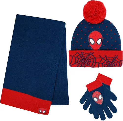 Vista 5 de Marvel Spider-Man Kids Winter Hat Snow Gloves and Scarf for Boys, 3 PC Set Rayas negras